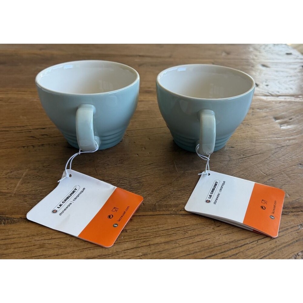 SALE Le Creuset Stoneware 2 Giant Cappuccino Bistro Mug 14oz Sage Green NEW - Picture 5 of 9